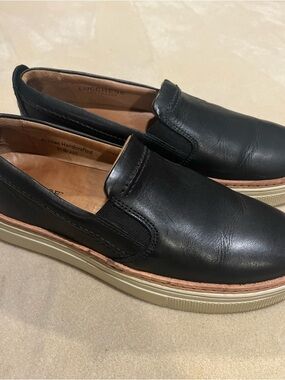 Lucchese Black Leather Slip-On Loafers with Cream Soles